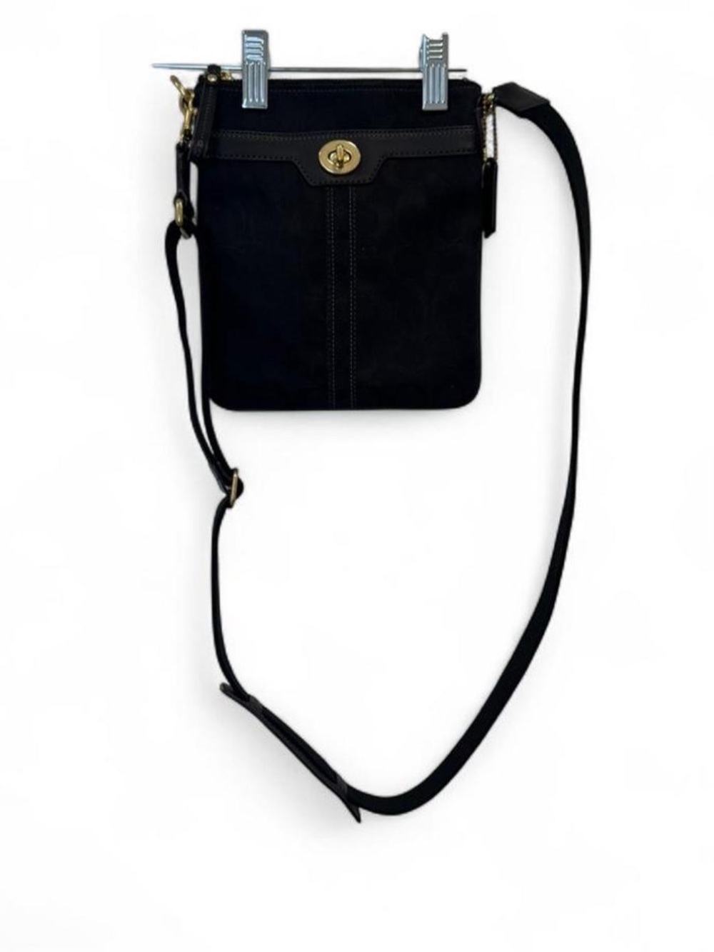 Black Crossbody Shoulder Bag with Turn-Lock Closure